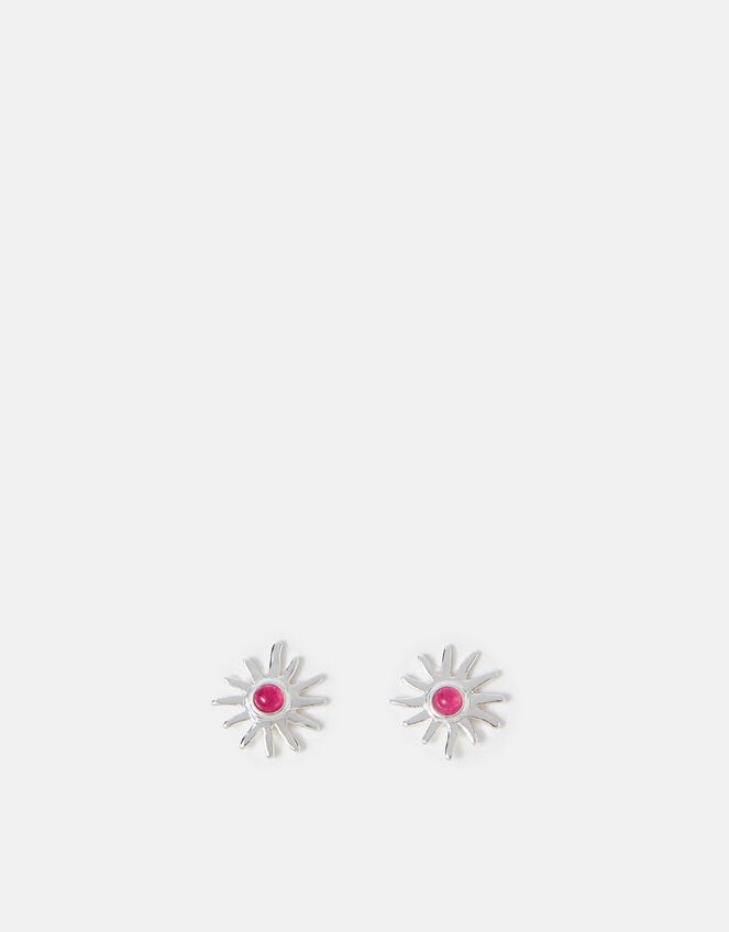 Sterling Silver-Plated Sun Quartz Stud Earrings, , large