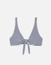 Nautical Stripe Bunny Tie Bikini Top, Blue (NAVY), large