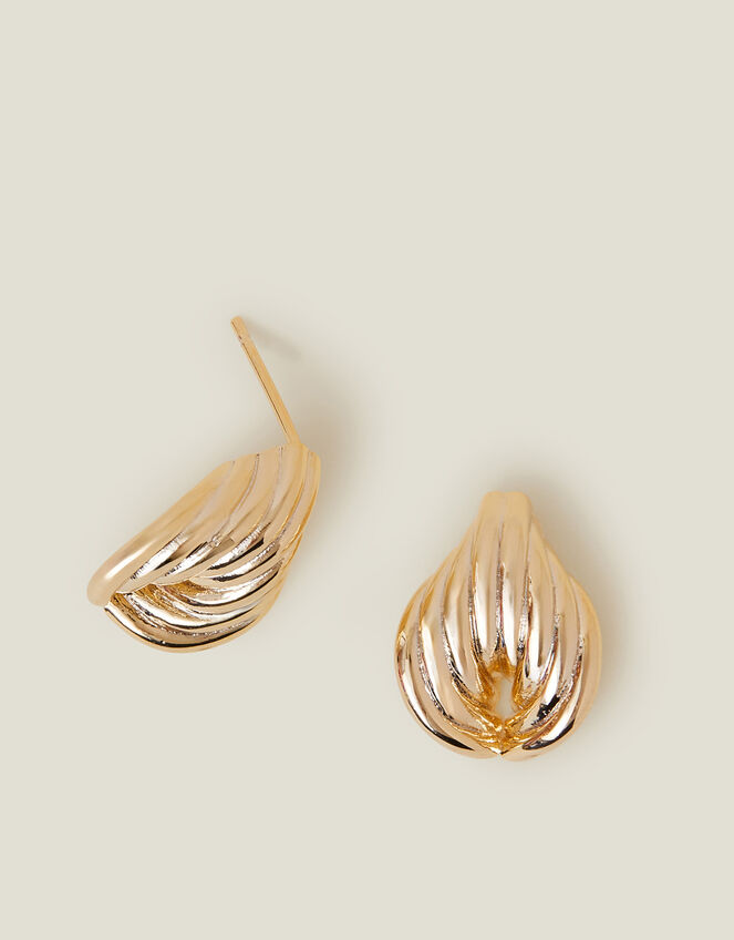 14ct Gold-Plated Rib Tapered Stud Earrings, , large