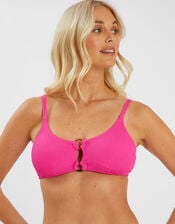 Textured Double Ring Bralette Bikini Top, Pink (PINK), large