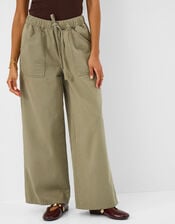 Wide Leg Denim Trousers, Green (KHAKI), large