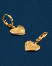 14ct Gold-Plated Ridge Heart Drop Hoop Earrings, , large