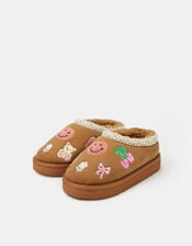 Girls Embroidered Mule Slippers, Tan (TAN), large