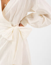 Long Sleeve Mini Wrap Dress, White (WHITE), large
