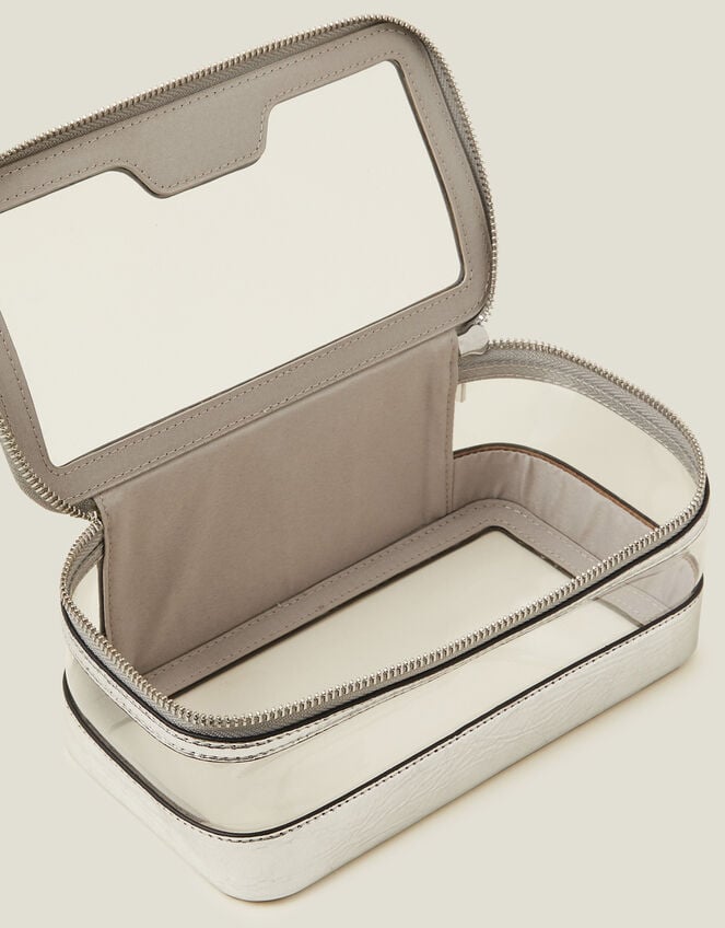 Clear Makeup Bag, Silver (SILVER), large