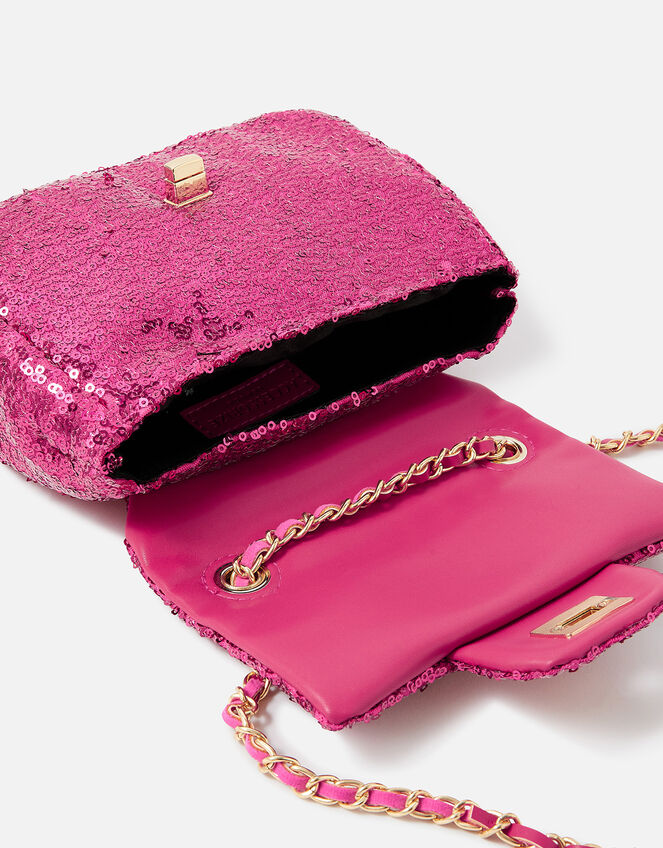 Mini Sequin Chain Cross-Body Bag, Pink (PINK), large