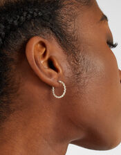 Sterling Silver-Plated Fine Diamant&eacute; Hoop Earrings, , large