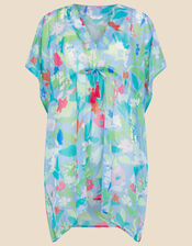 Abstract Floral Chiffon Kaftan with Recycled Polyester, Multi (BRIGHTS-MULTI), large