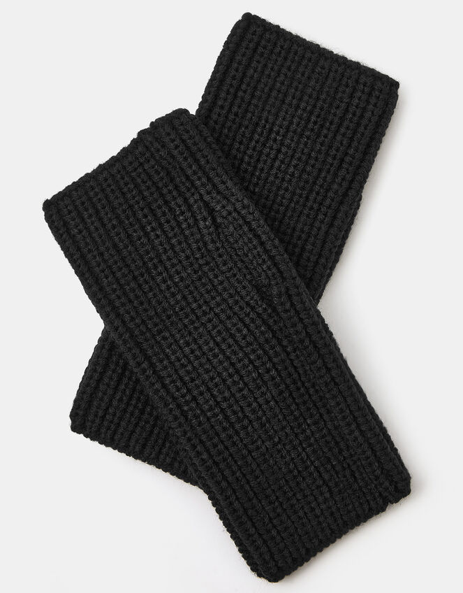 Ribbed Cut Off Gloves, Black (BLACK), large