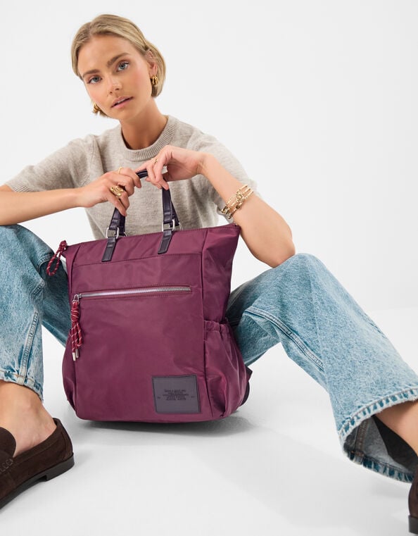 Olivia Top Handle Nylon Laptop Backpack, Red (BERRY), large