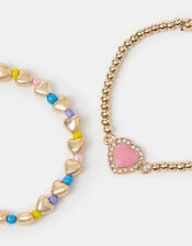 2-Pack Girls Beaded Heart Bracelets, , large