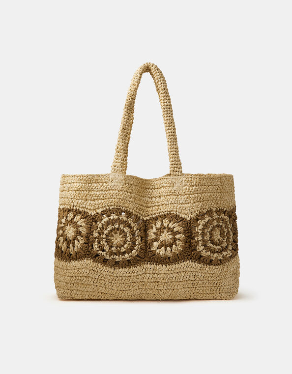 Crochet Raffia Beach Bag, , large