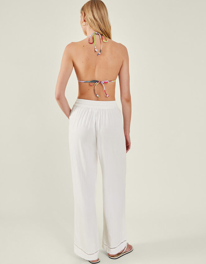 Embroidered Wide Leg Trousers, White (WHITE), large
