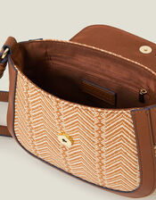 Woven Satchel Cross-Body Bag, Tan (TAN), large