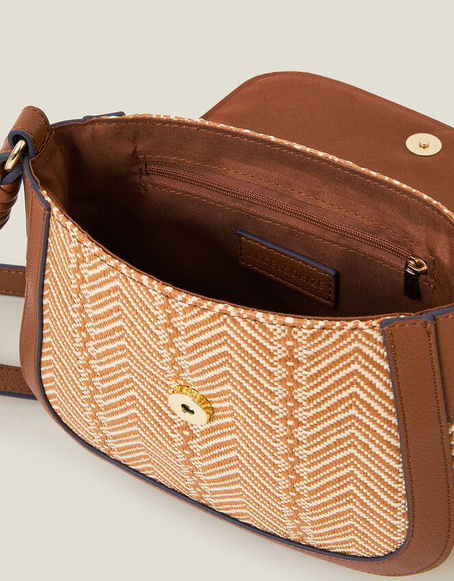 Woven Satchel Cross-Body Bag, Tan (TAN), large