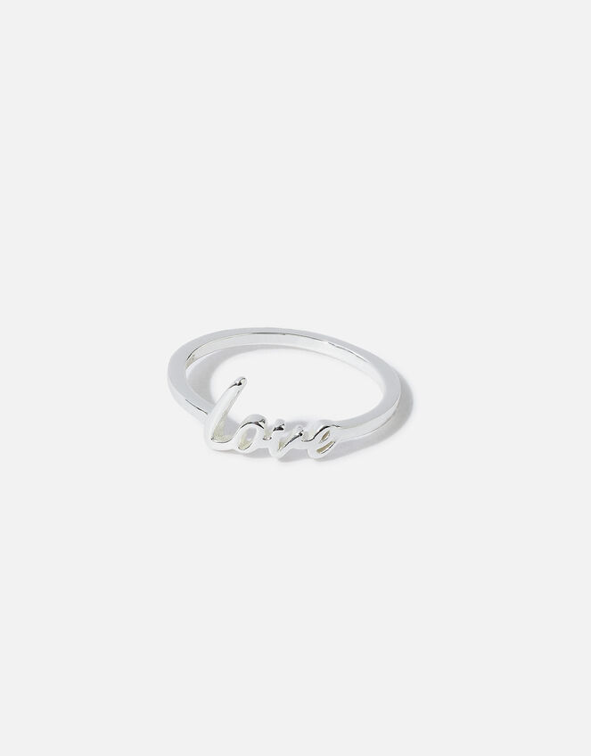 Sterling Silver Love Round Ring, Silver (ST SILVER), large