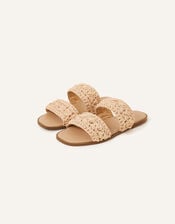 Raffia Macrame Two Strap Mules, Natural (NATURAL), large