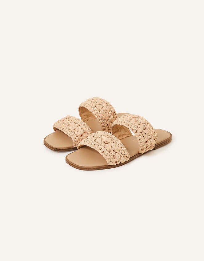 Raffia Macrame Two Strap Mules, Natural (NATURAL), large