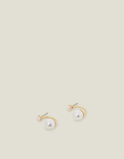 Pearl Double Stud Drop Earrings, , large