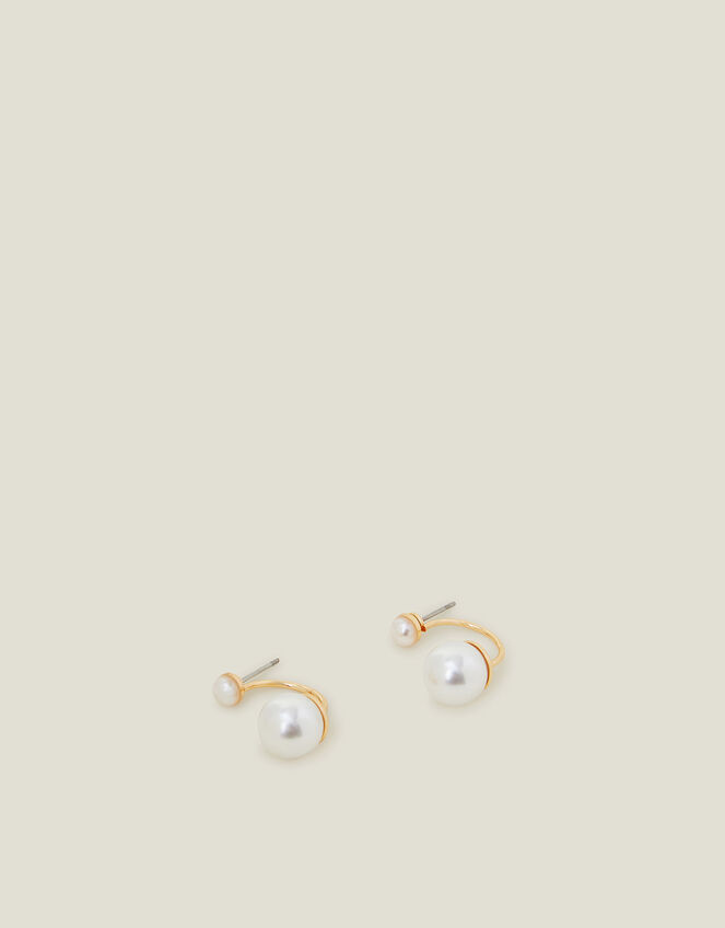 Pearl Double Stud Drop Earrings, , large
