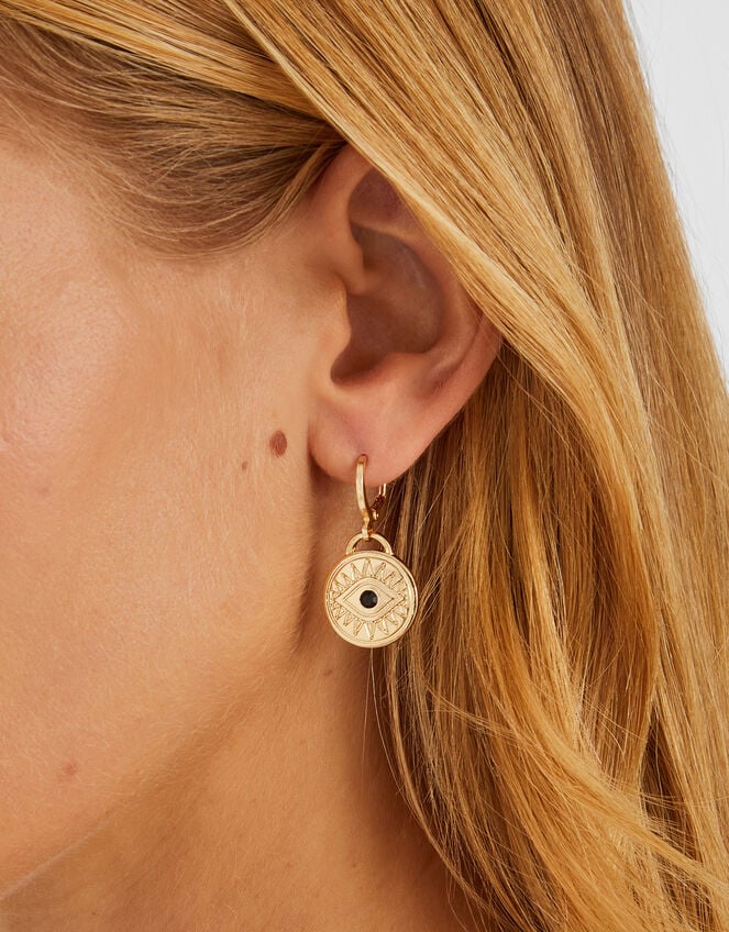 Evil Eye Coin Drop Earrings, , large
