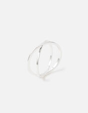 Sterling Silver Crossover Ring, Silver (ST SILVER), large