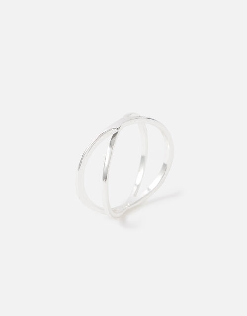 Sterling Silver Crossover Ring, Silver (ST SILVER), large