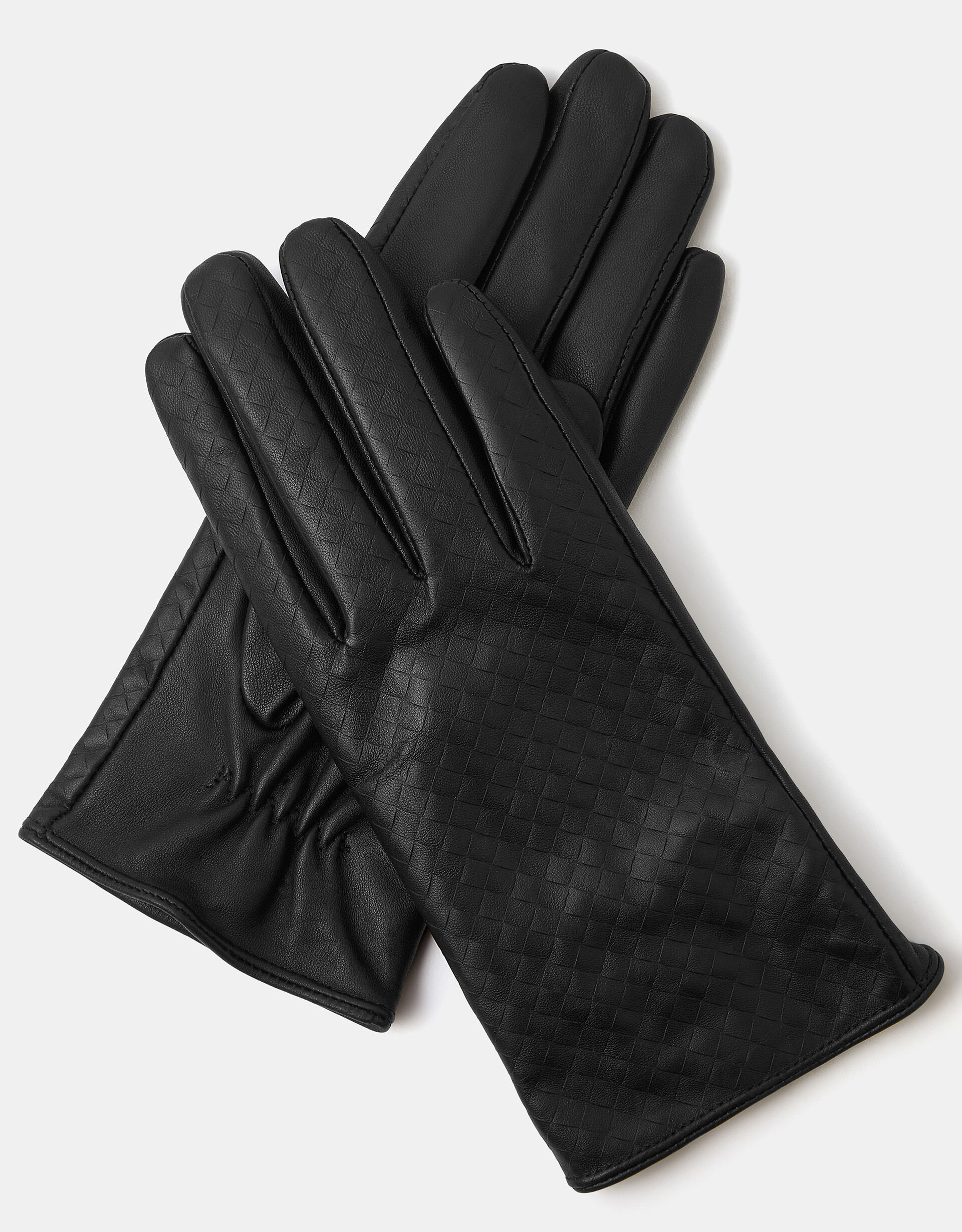 Woven Leather Gloves, Black (BLACK), large