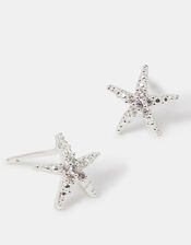 Sterling Silver-Plated Sparkle Starfish Stud Earrings, , large