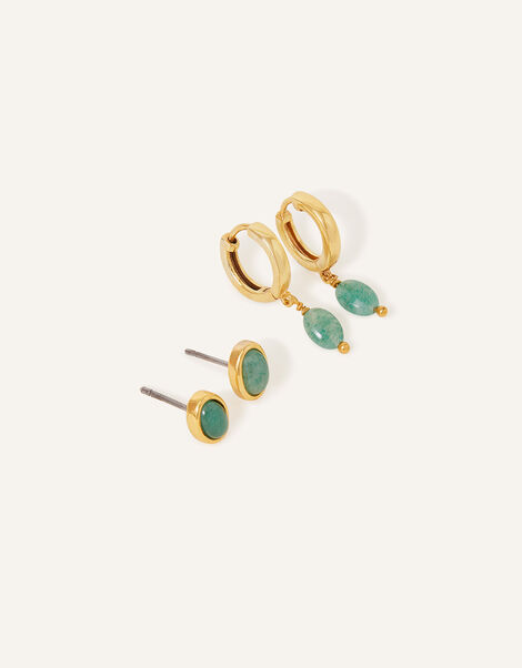 14ct Gold-Plated Aventurine Bobble Earrings Set of Two, , large