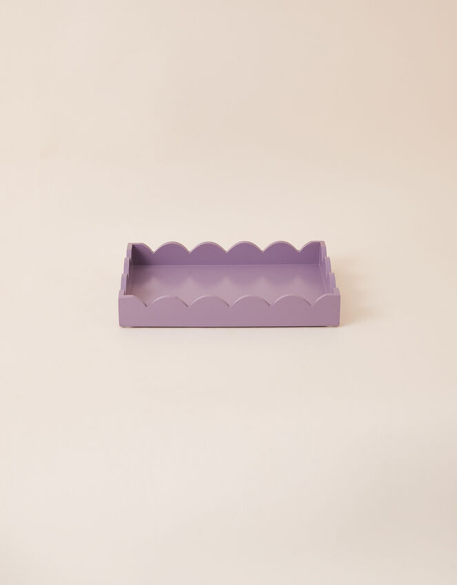 Medium Wooden Tray with Scalloped Edge, Purple (LILAC), large