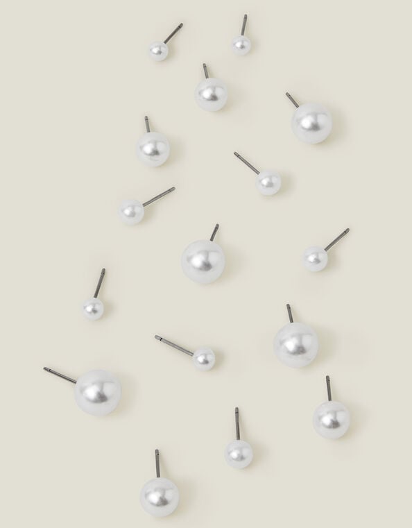 8-Pack Faux Pearl Stud Earrings, , large