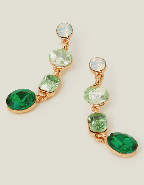 Long Gemstone Drop Earrings Green, , large