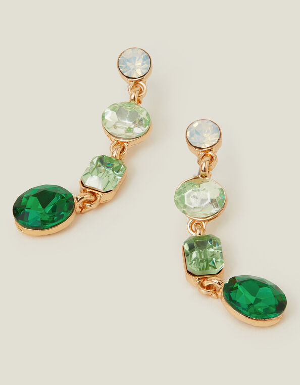 Long Gemstone Drop Earrings Green, , large