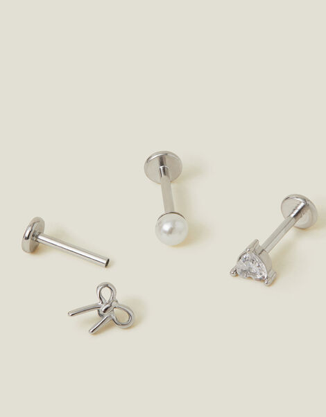 3-Pack Platinum-Plated Surgical Steel Flatback Stud Earrings, , large