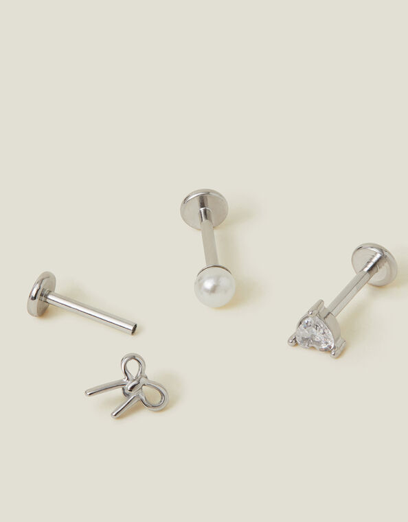 3-Pack Platinum-Plated Surgical Steel Flatback Stud Earrings, , large