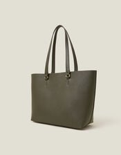 Faux Leather Tote Bag, Green (KHAKI), large