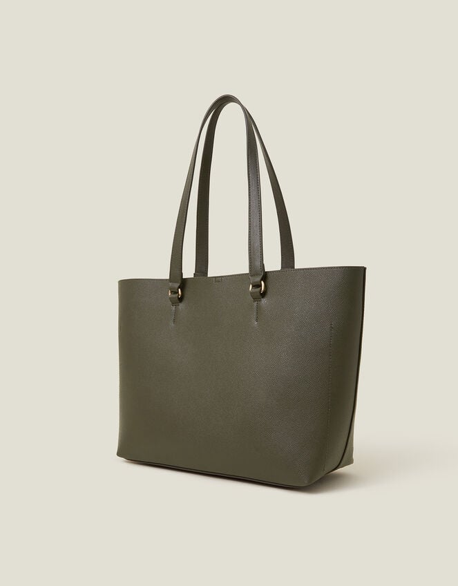 Faux Leather Tote Bag, Green (KHAKI), large