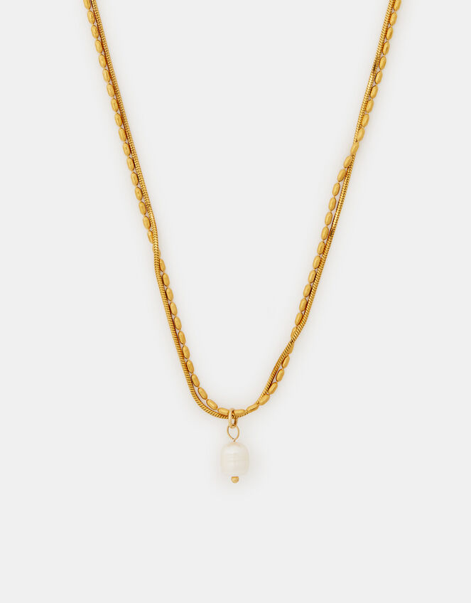 Stainless Steel Layered Pearl Charm Necklace, , large
