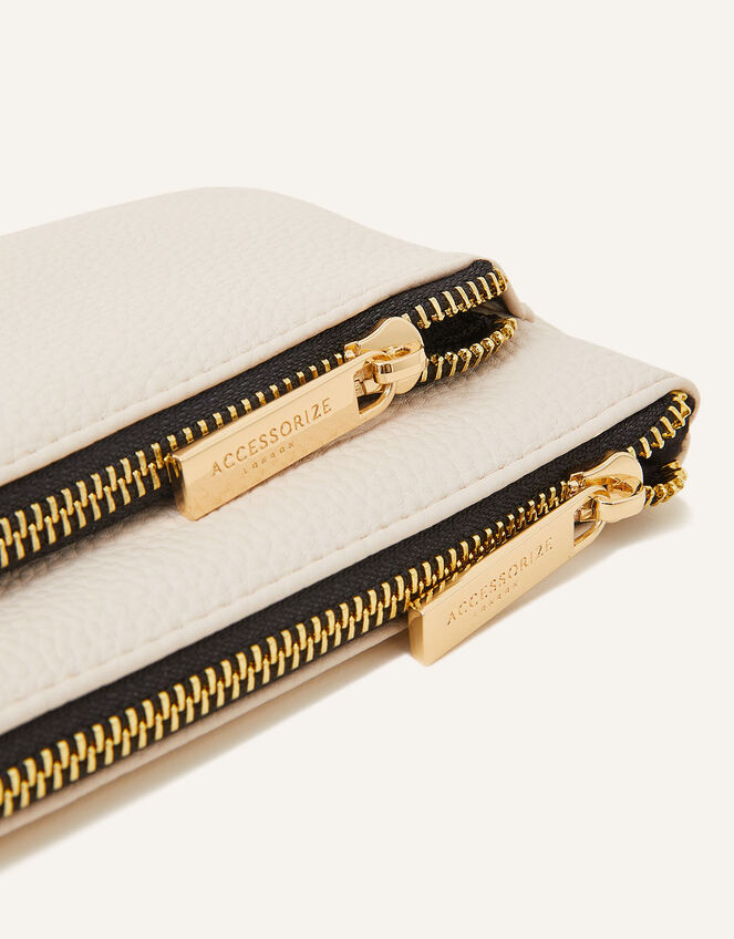 Double Zip Coin Purse, Cream (CREAM), large