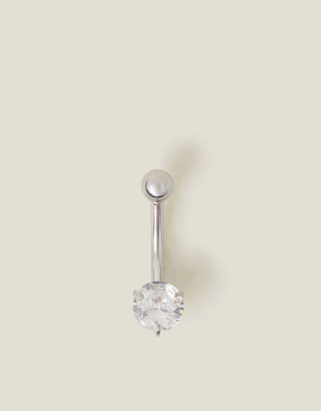 Platinum-Plated Surgical Steel Crystal Belly Bar, , large
