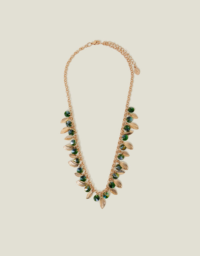 Gemstone and Leaf Necklace, , large