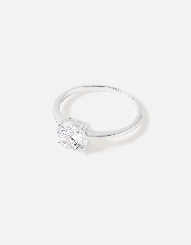 Sterling Silver Round Solitaire Ring, White (ST CRYSTAL), large