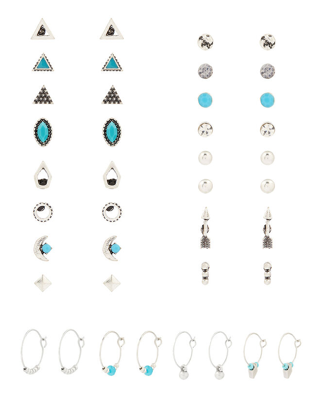 Ethnic Turquoise Stud and Hoop Earring Multipack, , large