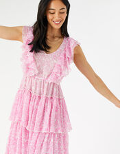 Floral Midi Ruffle Dress, Pink (PINK), large