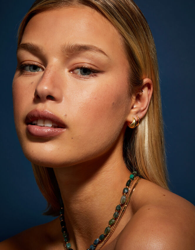 14ct Gold-Plated Chunky Huggie Hoop Earrings, , large