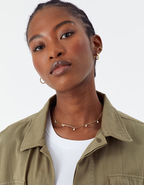 14ct Gold-Plated Pearl Charm Station Necklace, , large