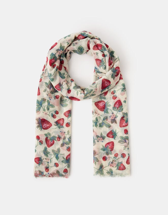 Lightweight Strawberry Print Scarf, , large