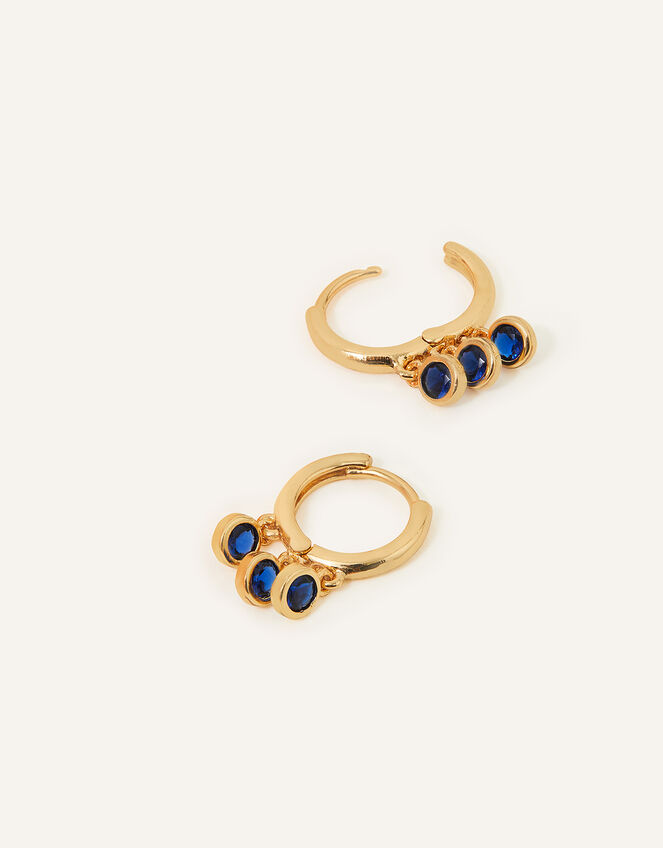 14ct Gold-Plated Sparkle Charm Station Huggie Hoops, Blue (BLUE), large