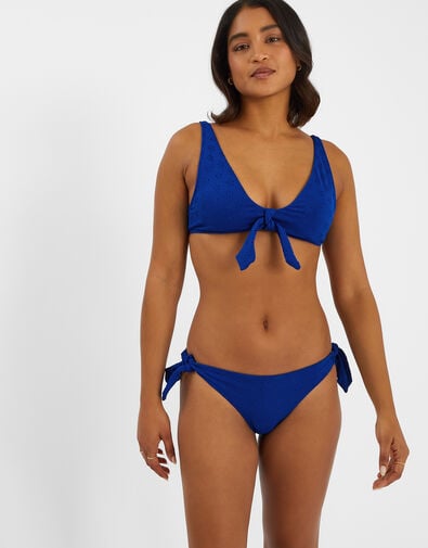 Floral Broderie Tie Bikini Bottoms, Blue (BLUE), large